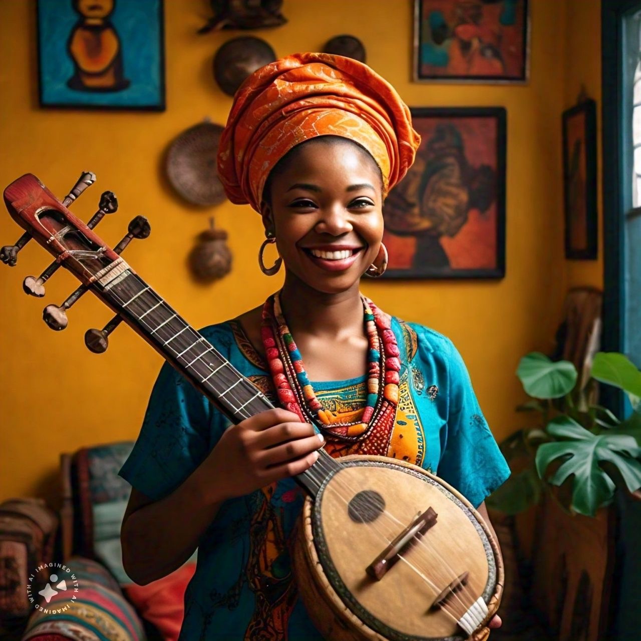 Maya getting a fond feeling of a local musical instrument in her Lagos short let apartment 